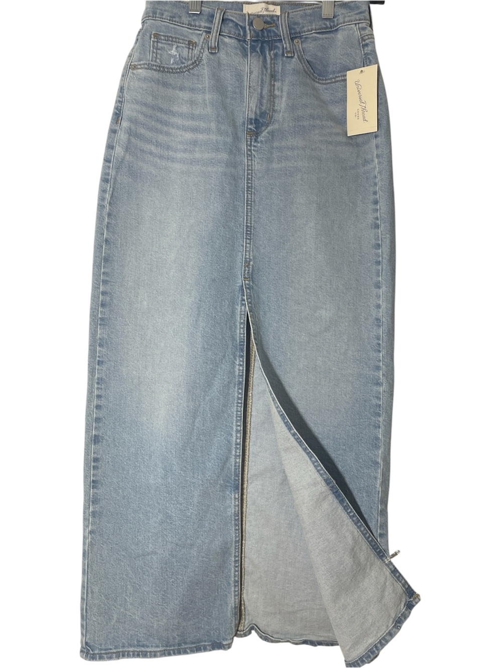 Universal Thread Light Blue Denim Maxi Skirt with Front Slit